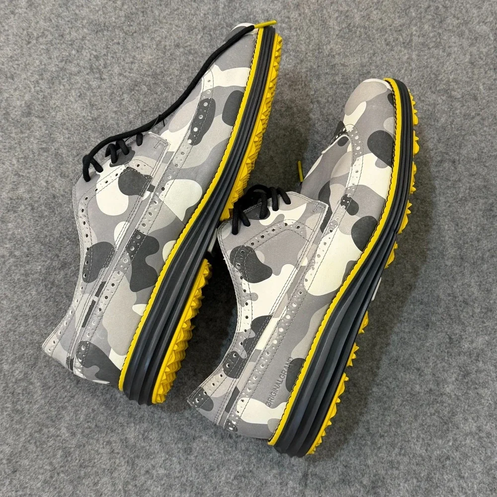 NWT Cole Haan Gray Camo Grand 360 Wingtip Oxford Golf Shoes Men's Size 11